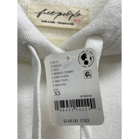 NEW Free People OVERSIZED Embroidered Horse Hoodie Sweatshirt XS - Picture 7 of 8